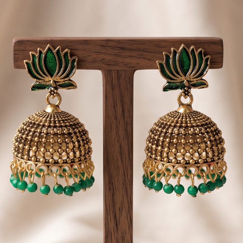 Green Lotus Jhumka